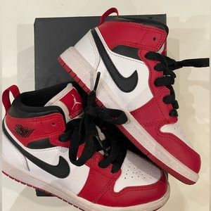 Jordan 1 Mid Preschool 11C White/ Gym Red-Black